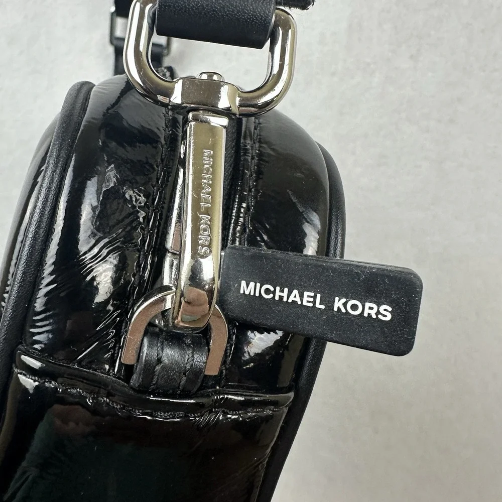 Michael Kors MK Black/White Patent Leather Fulton Crossbody Bag